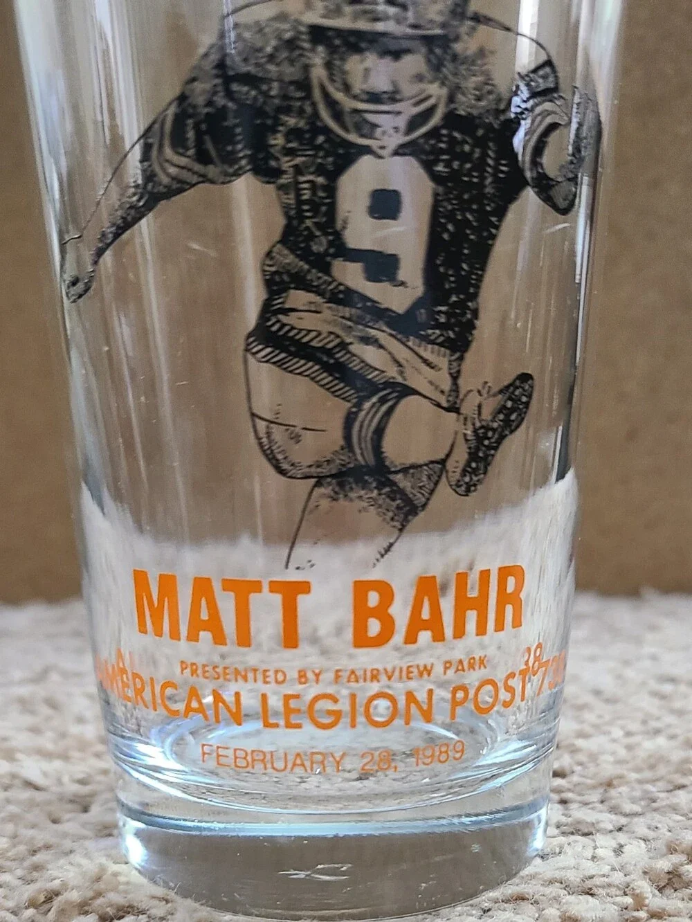Vintage Matt Bahr Cleveland Browns Pro of the Year Dinner Glass
